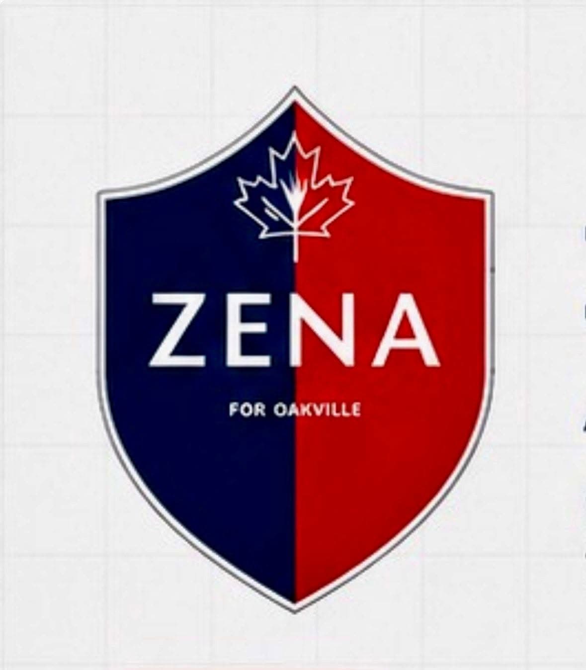 The Zena for Oakville campaign shield logo in blue and red with a maple leaf